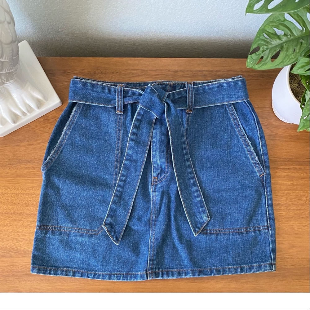Billabong Live Simple Indigo Belted Denim Jean Mini Skirt Size 27
